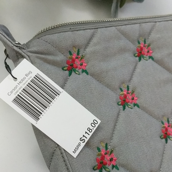 Vera Bradley NWT Carson Denim Gray Floral Hobo Bag - Picture 5 of 6